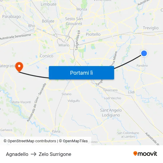 Agnadello to Zelo Surrigone map