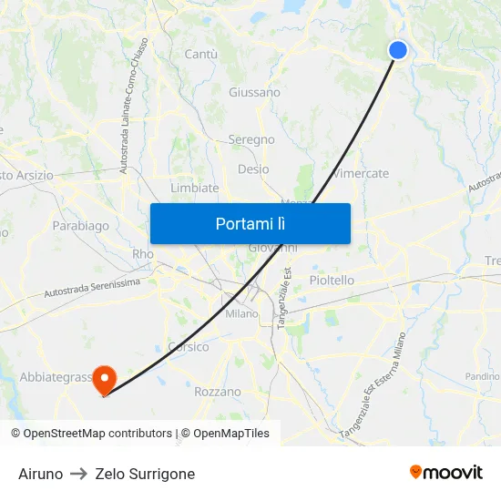 Airuno to Zelo Surrigone map
