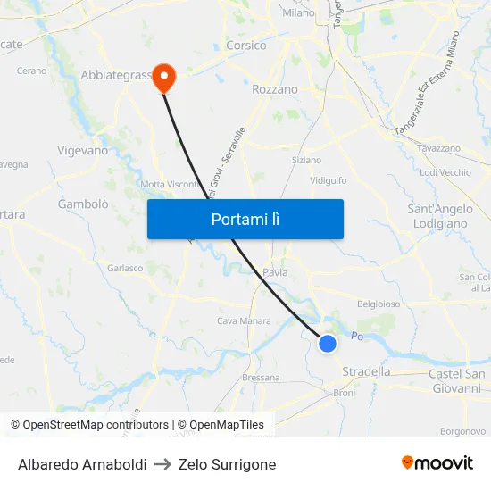 Albaredo Arnaboldi to Zelo Surrigone map