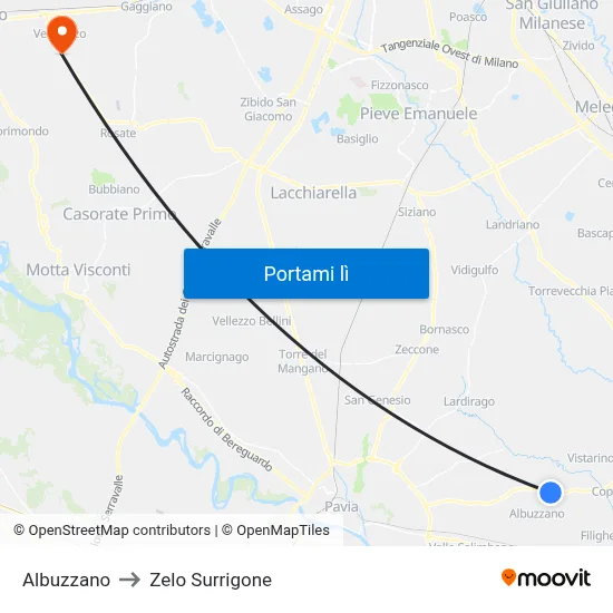 Albuzzano to Zelo Surrigone map
