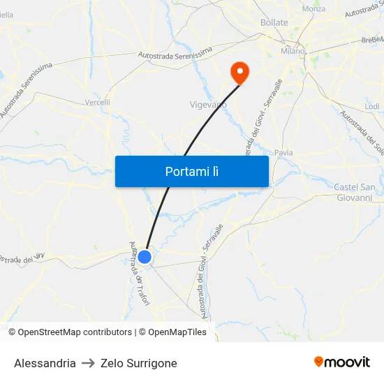 Alessandria to Zelo Surrigone map