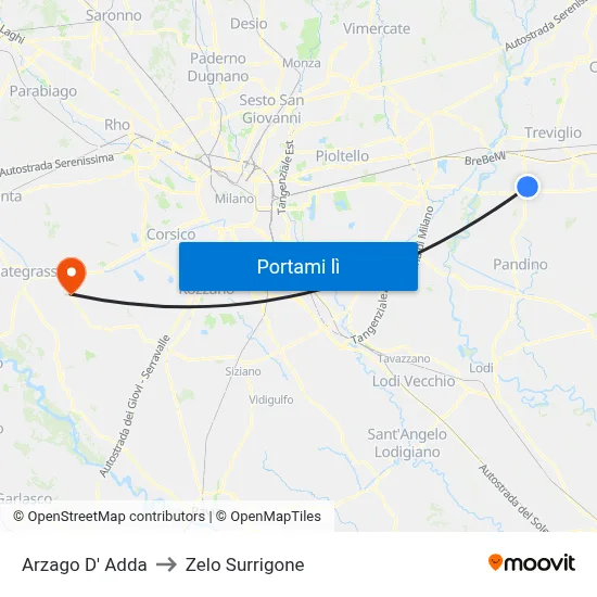 Arzago D' Adda to Zelo Surrigone map