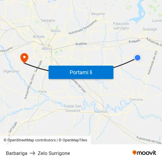 Barbariga to Zelo Surrigone map