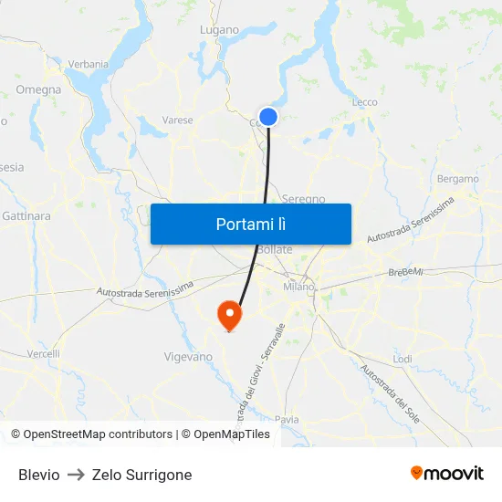 Blevio to Zelo Surrigone map