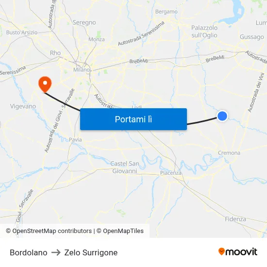 Bordolano to Zelo Surrigone map