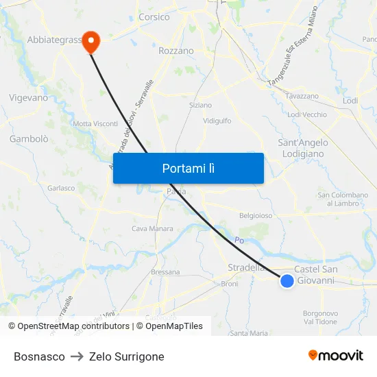 Bosnasco to Zelo Surrigone map