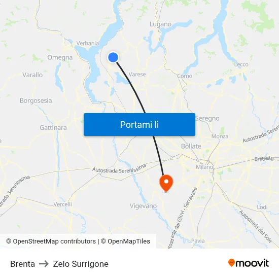 Brenta to Zelo Surrigone map