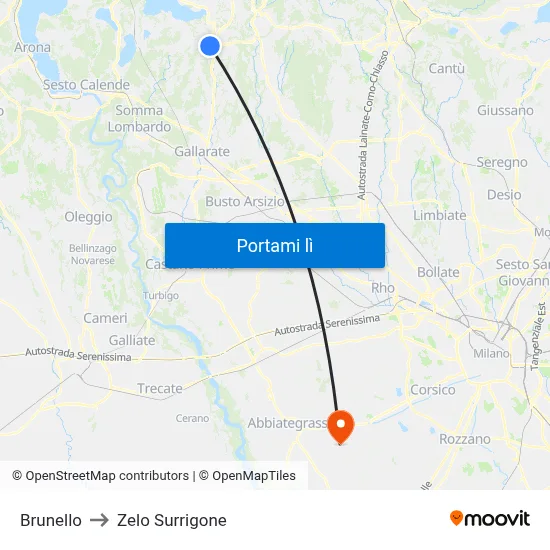 Brunello to Zelo Surrigone map