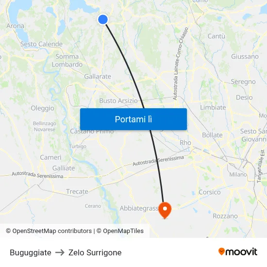 Buguggiate to Zelo Surrigone map