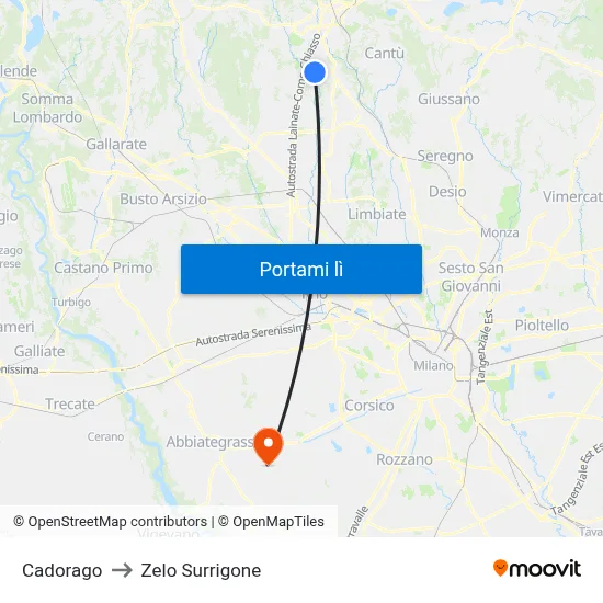 Cadorago to Zelo Surrigone map