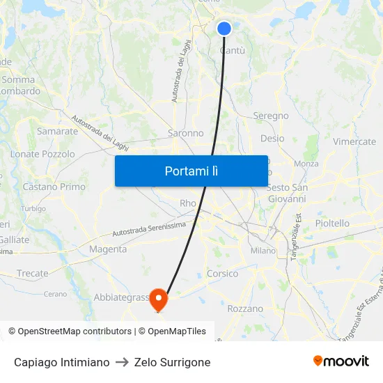 Capiago Intimiano to Zelo Surrigone map
