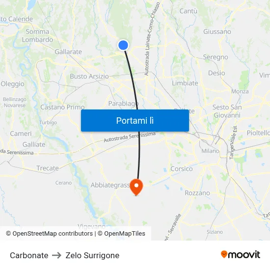 Carbonate to Zelo Surrigone map
