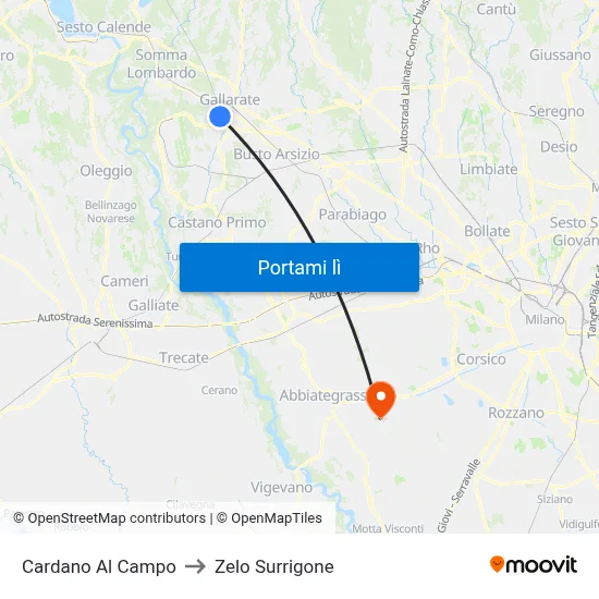 Cardano Al Campo to Zelo Surrigone map