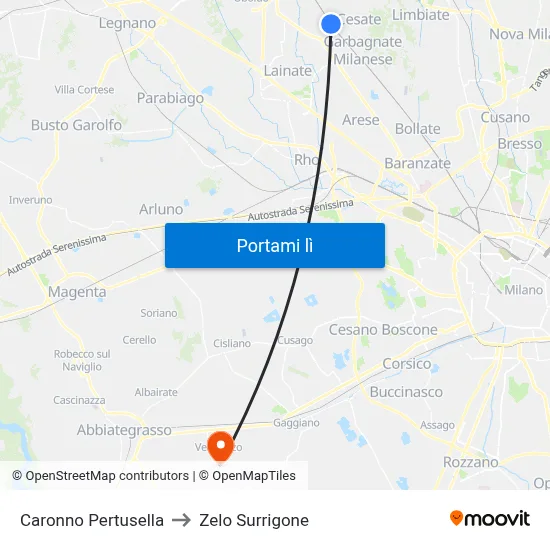 Caronno Pertusella to Zelo Surrigone map