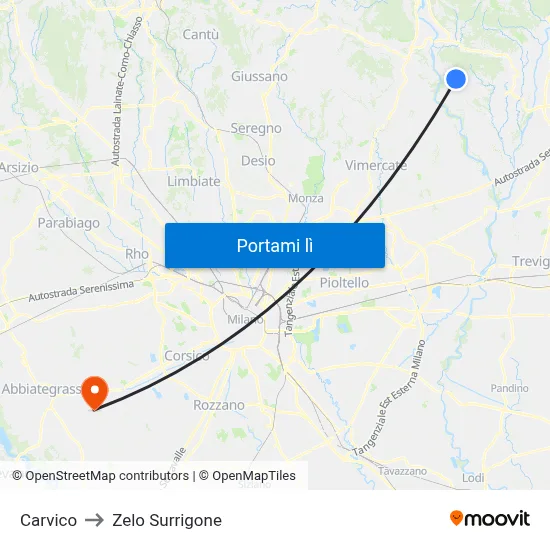 Carvico to Zelo Surrigone map