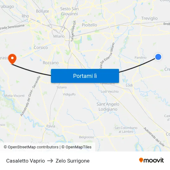 Casaletto Vaprio to Zelo Surrigone map