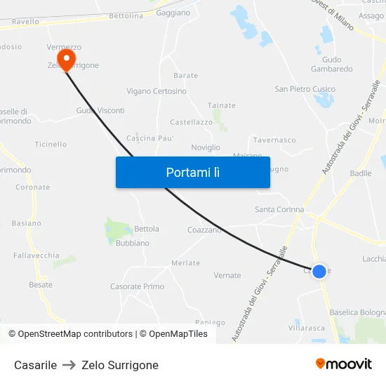 Casarile to Zelo Surrigone map