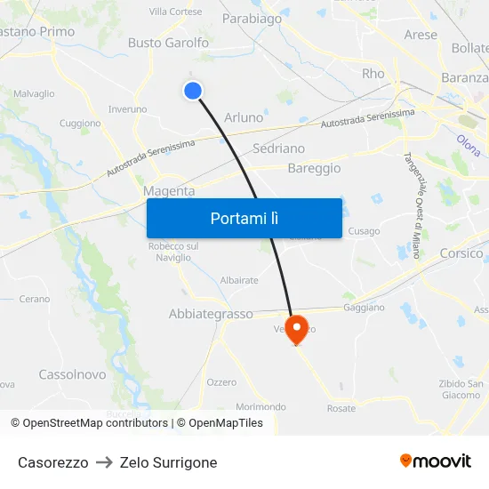 Casorezzo to Zelo Surrigone map
