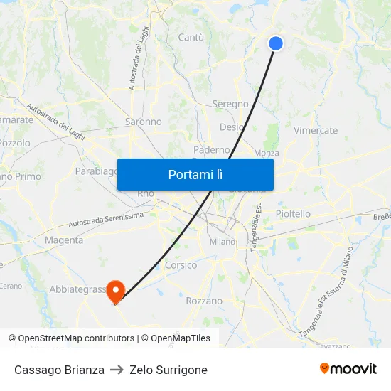 Cassago Brianza to Zelo Surrigone map
