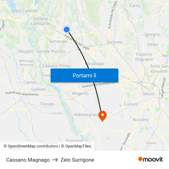 Cassano Magnago to Zelo Surrigone map