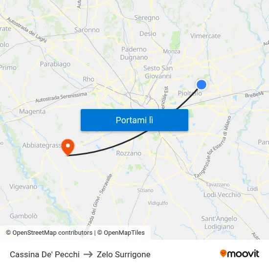 Cassina De' Pecchi to Zelo Surrigone map
