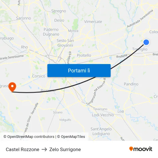 Castel Rozzone to Zelo Surrigone map