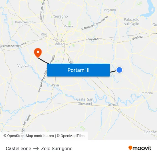 Castelleone to Zelo Surrigone map