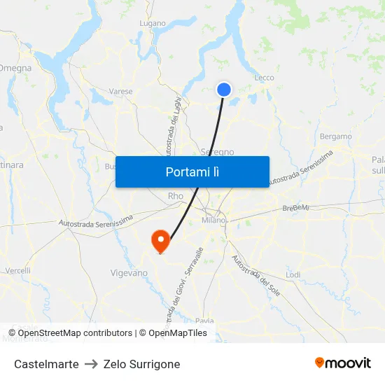 Castelmarte to Zelo Surrigone map