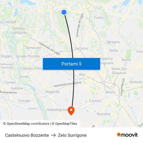 Castelnuovo Bozzente to Zelo Surrigone map