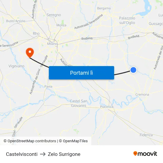 Castelvisconti to Zelo Surrigone map