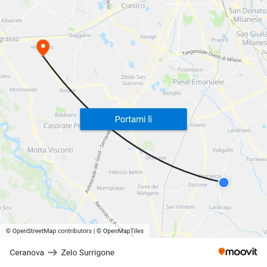 Ceranova to Zelo Surrigone map