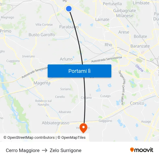 Cerro Maggiore to Zelo Surrigone map