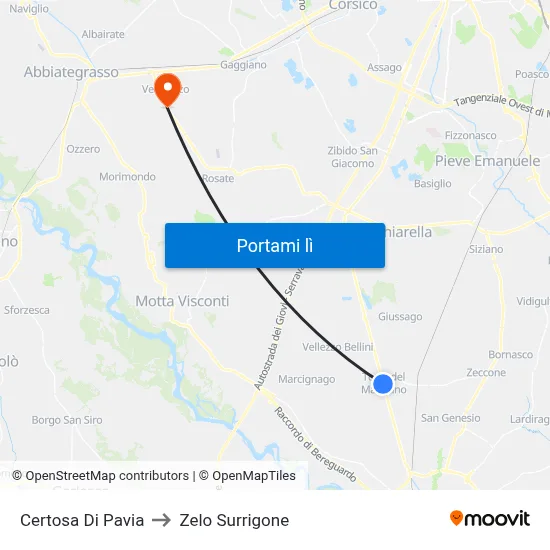 Certosa Di Pavia to Zelo Surrigone map