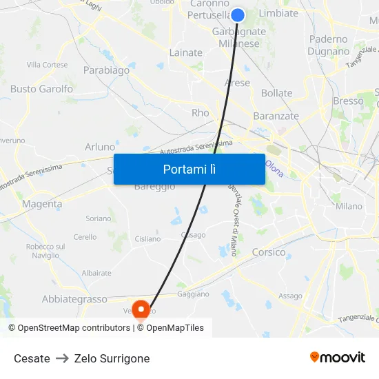 Cesate to Zelo Surrigone map