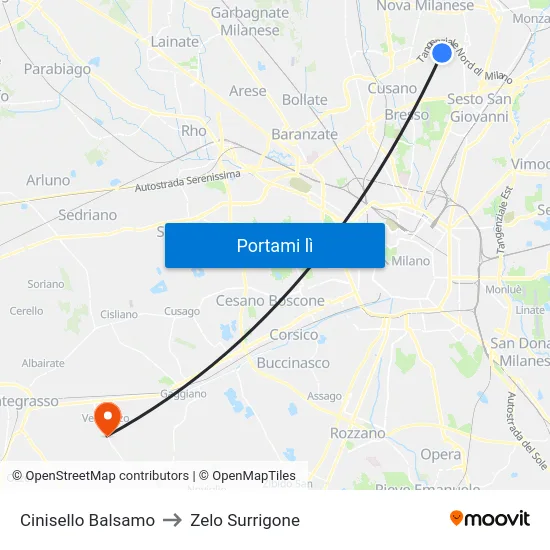 Cinisello Balsamo to Zelo Surrigone map