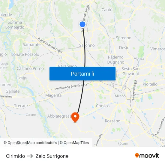 Cirimido to Zelo Surrigone map