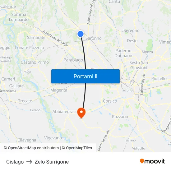 Cislago to Zelo Surrigone map