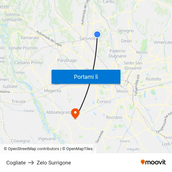 Cogliate to Zelo Surrigone map