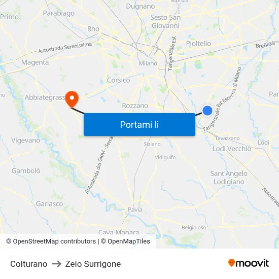 Colturano to Zelo Surrigone map