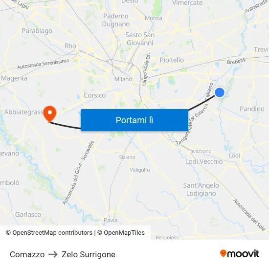 Comazzo to Zelo Surrigone map