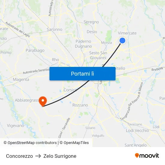 Concorezzo to Zelo Surrigone map