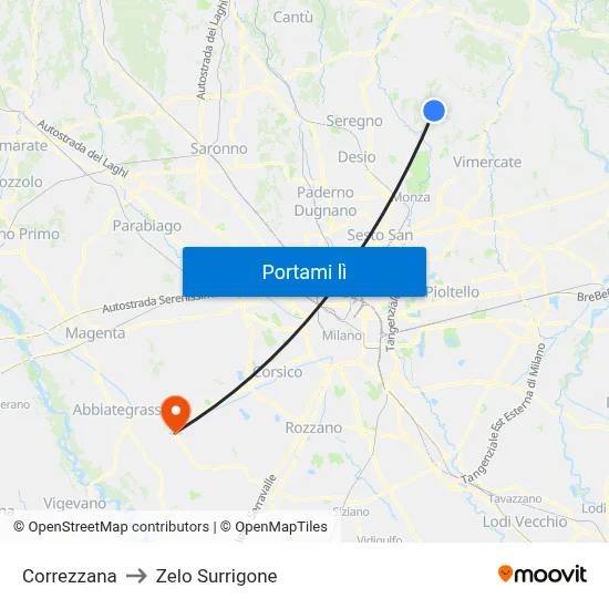 Correzzana to Zelo Surrigone map