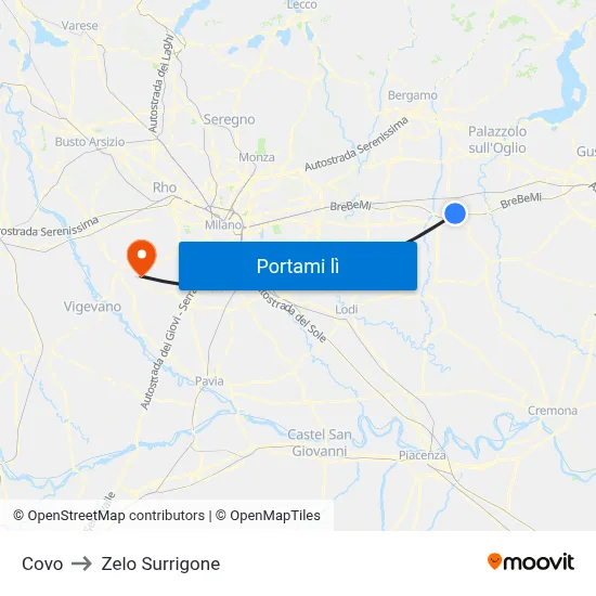 Covo to Zelo Surrigone map