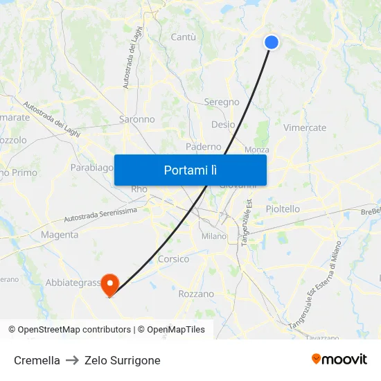 Cremella to Zelo Surrigone map