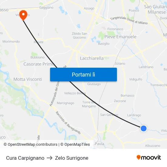 Cura Carpignano to Zelo Surrigone map
