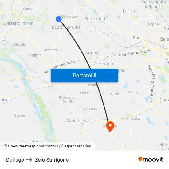 Dairago to Zelo Surrigone map