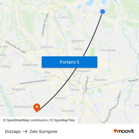 Dolzago to Zelo Surrigone map