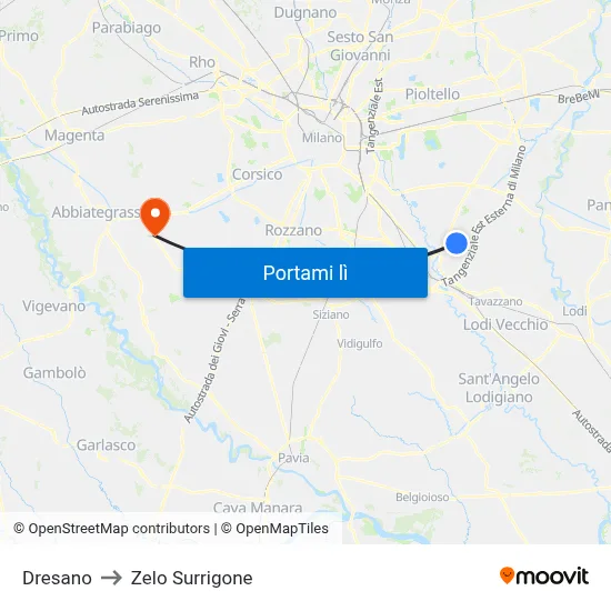 Dresano to Zelo Surrigone map
