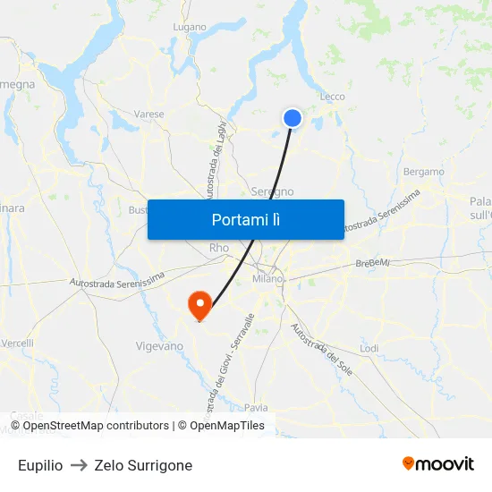 Eupilio to Zelo Surrigone map