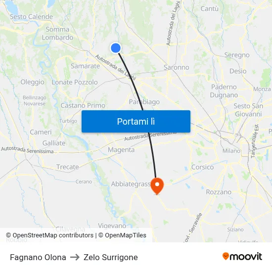 Fagnano Olona to Zelo Surrigone map